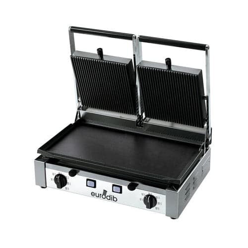 Eurodib PDL3000 20″ Double Panini Grill with Grooved Top and Smooth Bottom – 208V