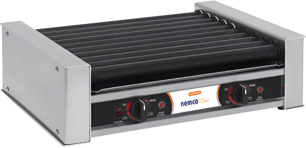 Nemco – 120V Narrow Hot Dog Roller Grill with GripsIt Non-Stick Coating with 45 Hot Dog Capacity – 8045SXN (ETA 4-6 Weeks)