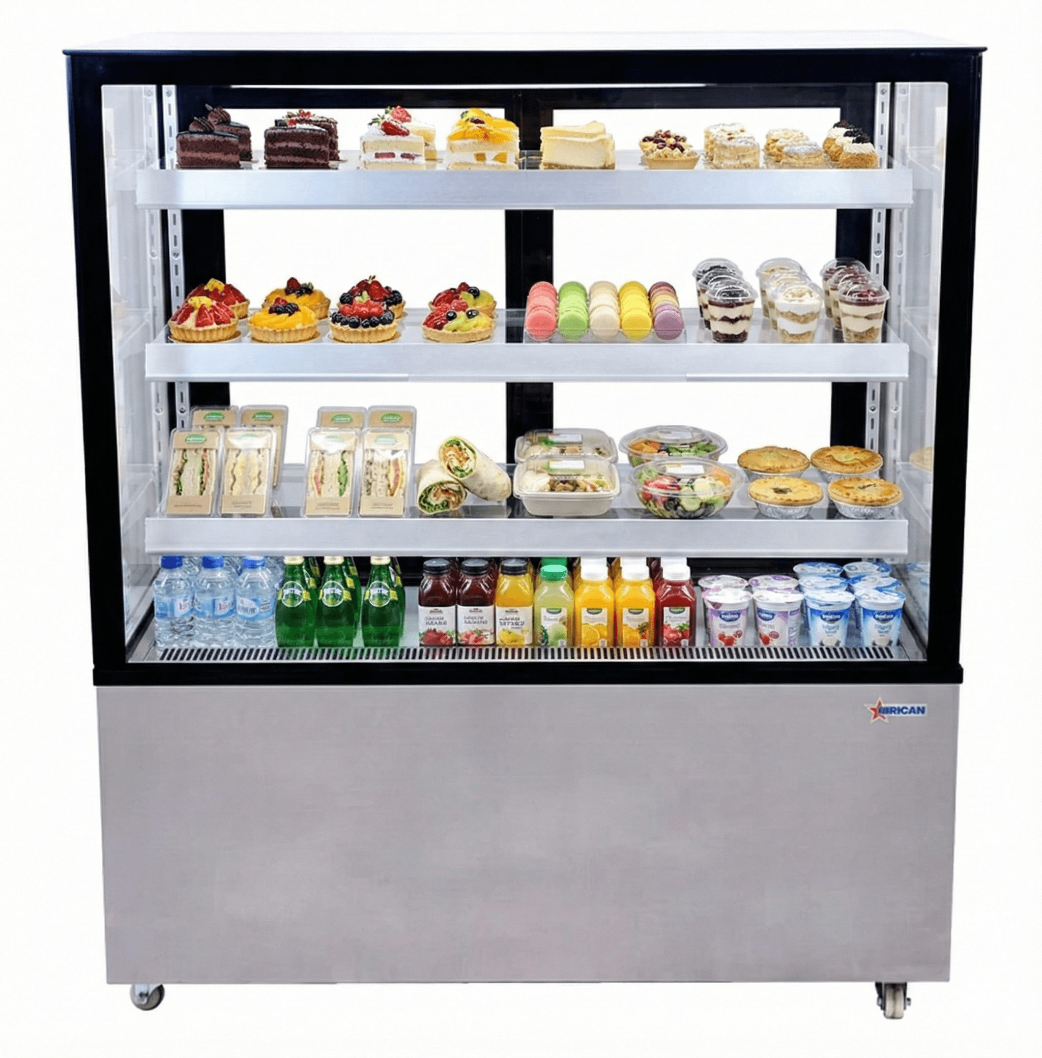 Omcan Three (3) Shelf Square Glass Floor Refrigerated Display Case, . ( ), Stainless steel