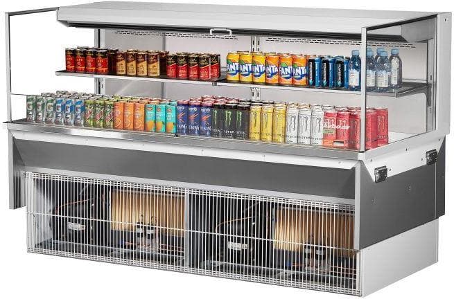 Turbo Air - 71.6" White Low Profile Drop-In Horizontal Open Display Case with 1 Tier 2 Glass Shelves + Deck - TOM-72L-UF-W-2SI-N (ETA 5-6 Weeks)