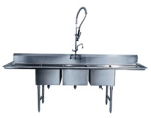 Winholt - 24" x 24" Stainless Steel Three Compartment Sink with Backsplash - WS3T2424-14DP-14GA