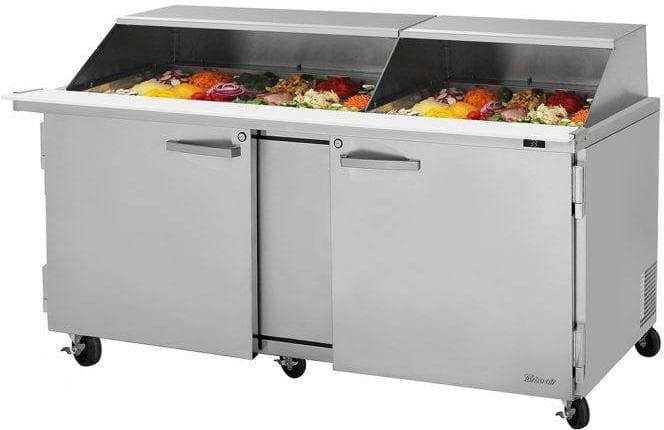 Turbo Air – PRO Series 72.6″ Silver Two-Section Mega Top Sandwich/Salad Prep Table with Slide Lid and 2 Shelves – PST-72-30-N-SL (ETA 5-6 Weeks)