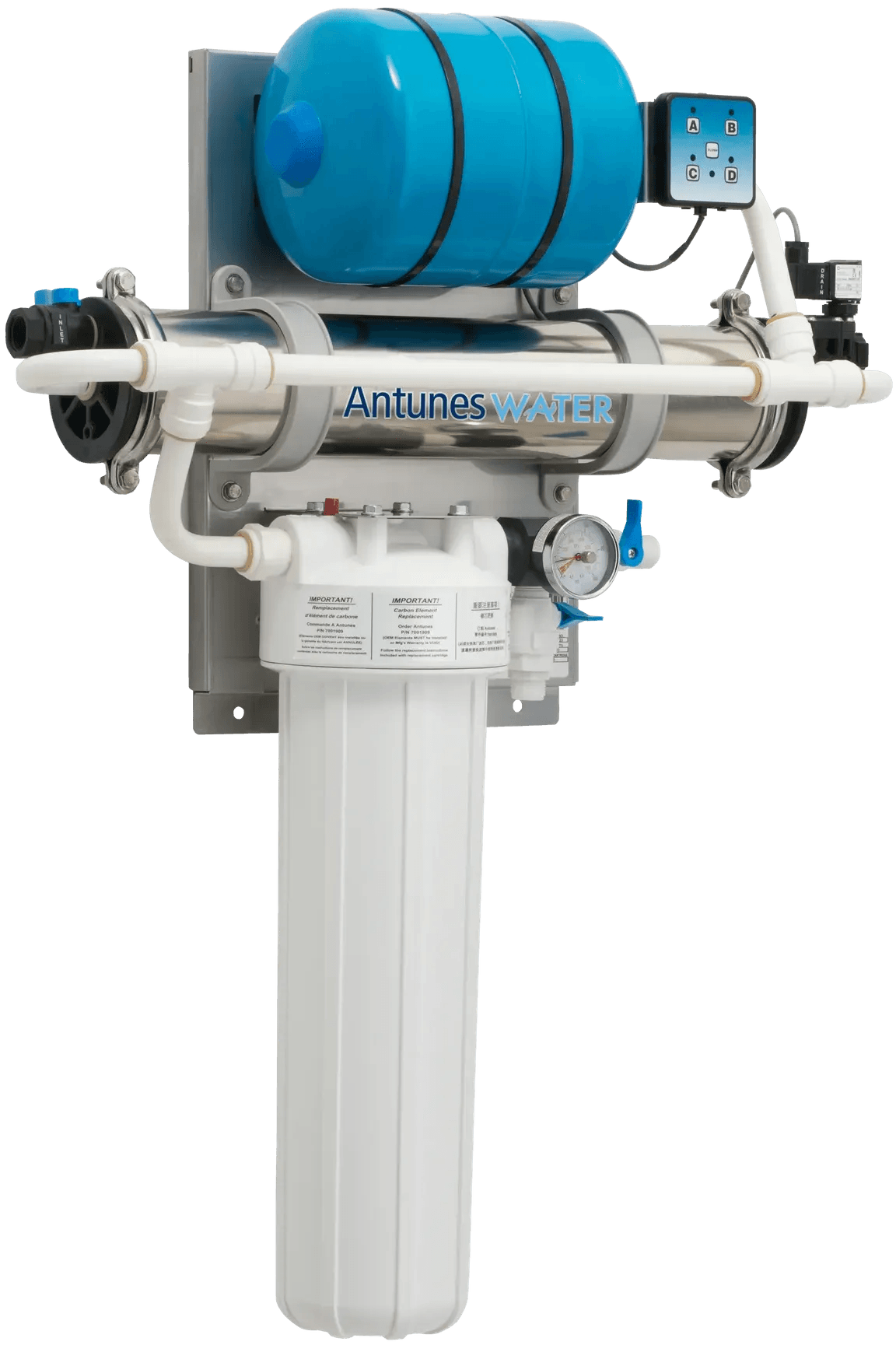 Antunes - Vizion Horizontal Water Filtration System with One Extended Life Carbon Cartridge - VZN-521HE