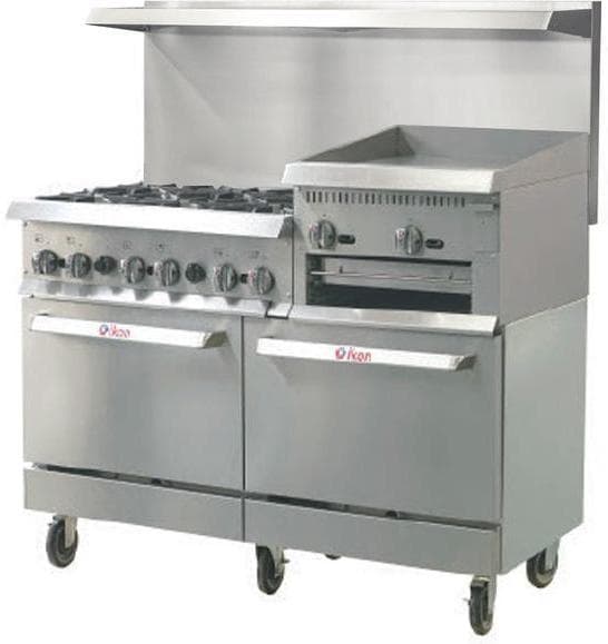 Ikon IR-6B-24RG-60 60″ Natural Gas 6-Burner Range and 24″ Raised Broiler – 306,000 BTU