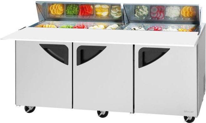 Turbo Air – Super Deluxe 72.4″ 3 Swing Door Refrigerated Sandwich Prep Table with Stainless Steel Top and 18-Pan Opening – TST-72SD-18-N (ETA 5-6 Weeks)