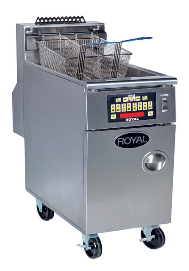 Royal – 75 Lb (19″) Digital Thermostat High Efficiency Fryer with Built In Filter and Product Computer Control with Individual Programming (2 Tanks) – RHEF-75-2-CM