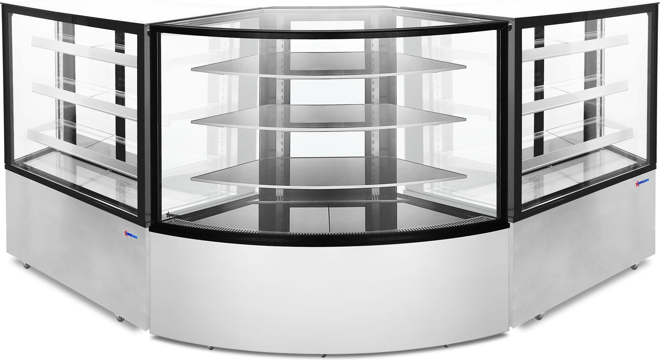 59″ Three (3) Shelf Refrigerated Corner Floor Glass Display Case, 16.8 cu.ft (475 L), Stainless steel