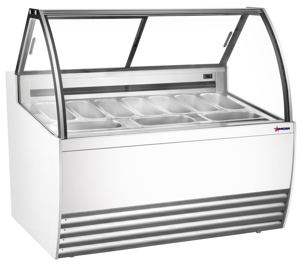 55″ Ten (10) Pan Gelato Display Showcase with Flat Sneeze Guard (White Exterior)