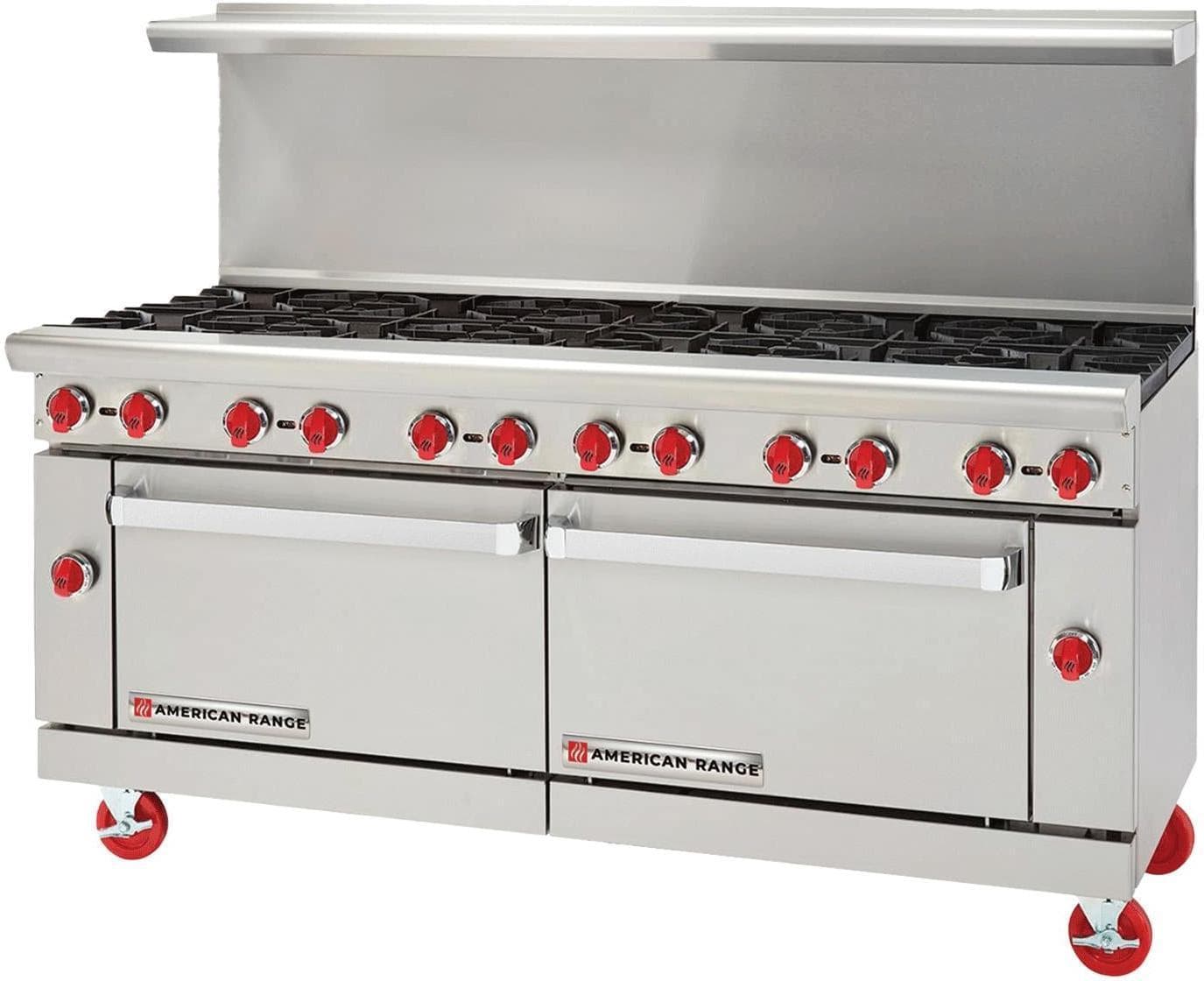American Range - 72" Stainless Steel Restaurant Range 12 Burners With 26.5" 1 Standard Oven and 1 Storage Base - AR-12-126L-SBR