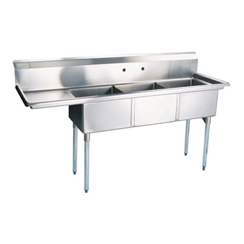 Thorinox TTS-2424-L24 24″ x 24″ x 14″ Corner Drain Three Compartment Sink With Left Drain Board