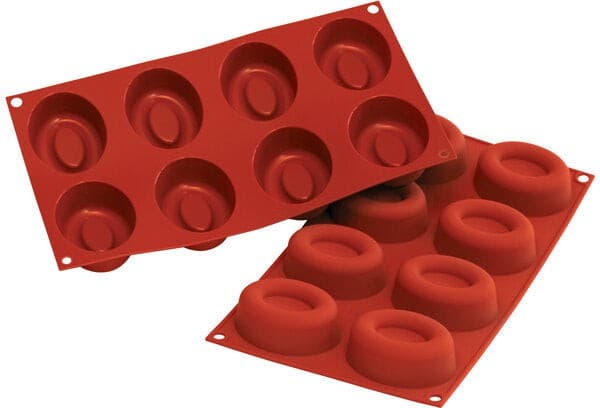 Silikomart – 2.9" x 2.2" x 1" Silicone 8 Compartment Big Oval Savarin Baking Mold – SF085