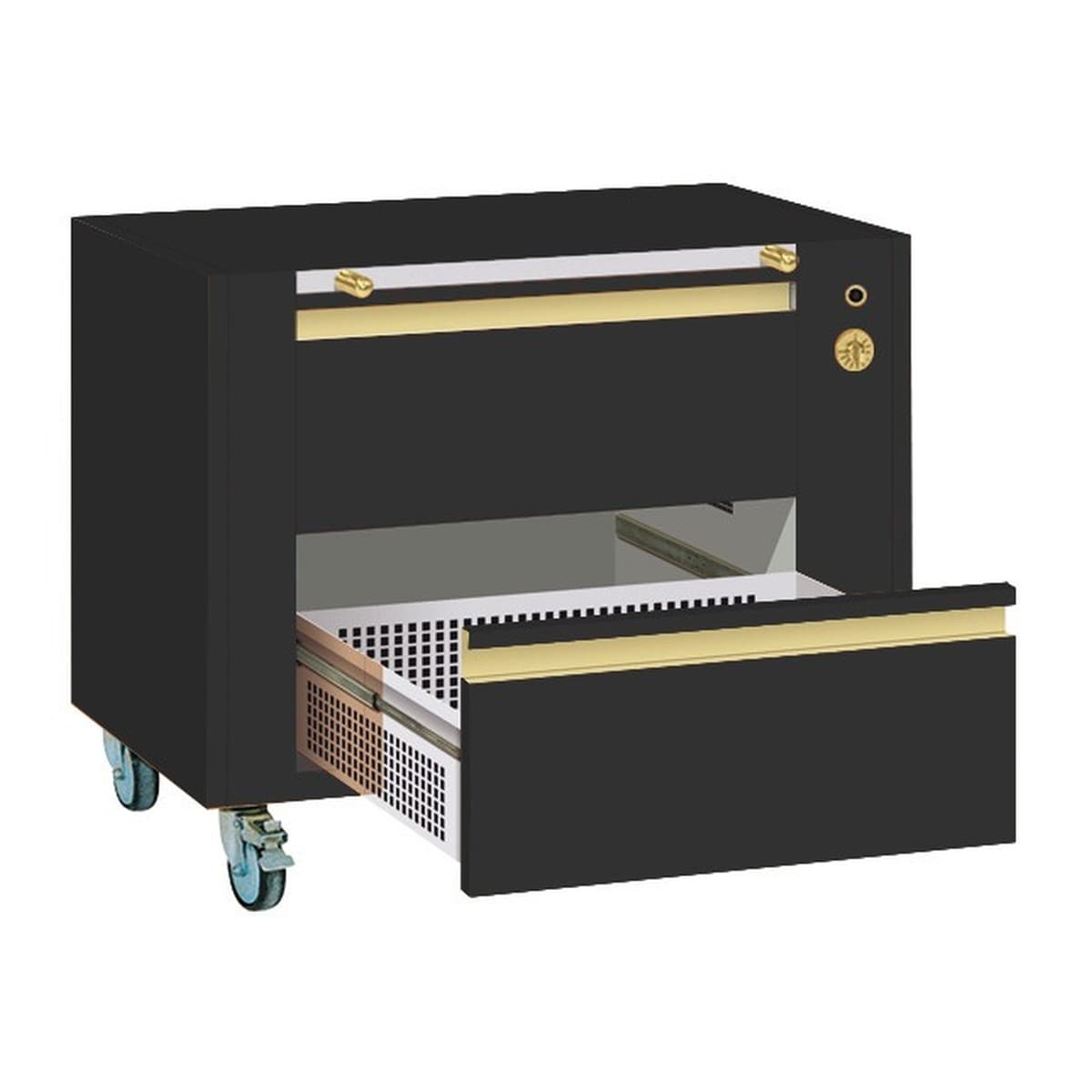 Rotisol – Luxe - Heated base on casters with brakes. Equipped with pull out shelf and storage drawer – 13SBCL