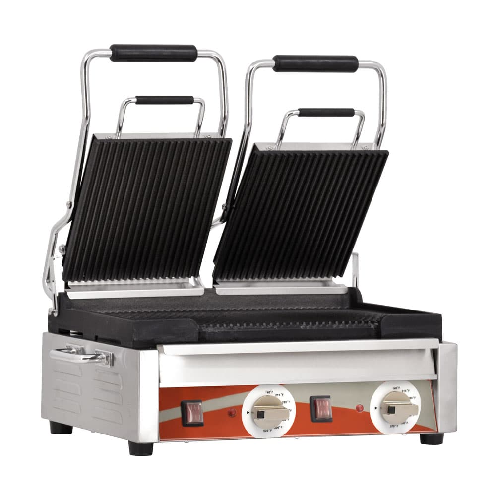 Omcan 19937 Double Panini Grill With Top And Bottom Grooved Grill Surface