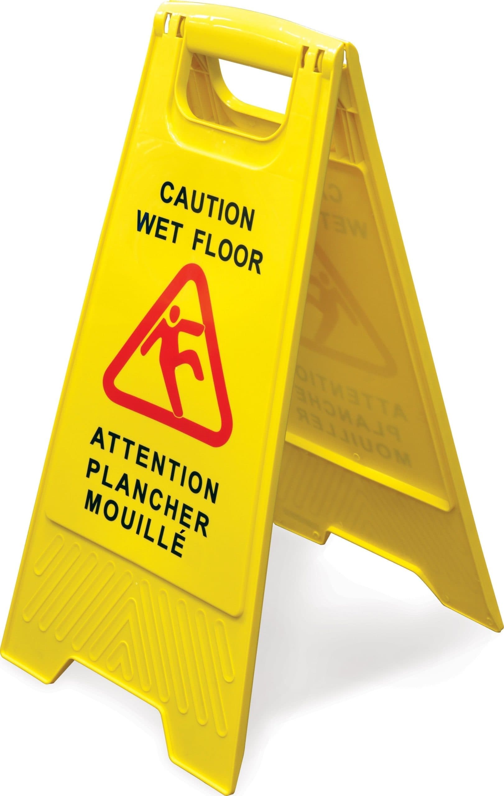Yellow Plastic Wet Floor Caution Sign- English/French