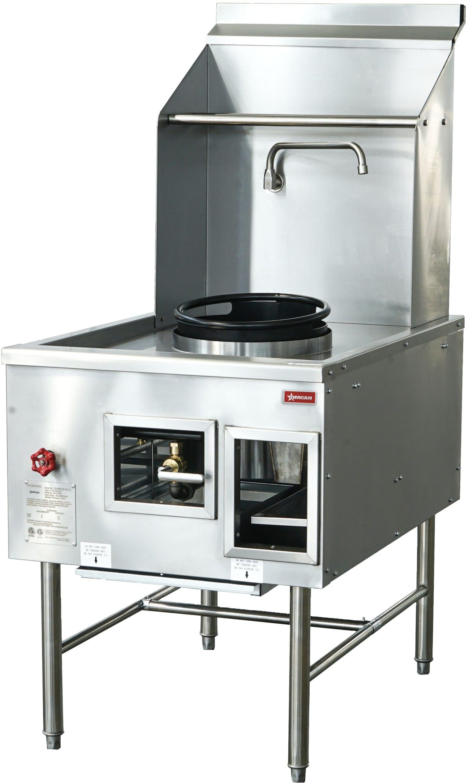 Single Chamber Wok Range with 13″ Ring, Backsplash, Faucet, 95,000 BTU – Natural Gas