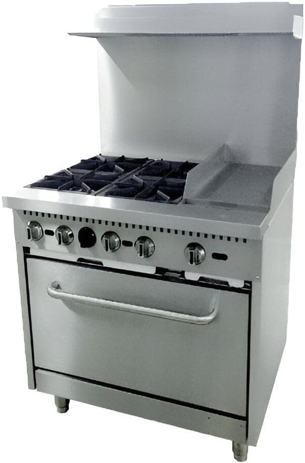 36″ Commercial Gas Range with 4 Burners, 12″ Griddle and Standard Oven – Natural Gas