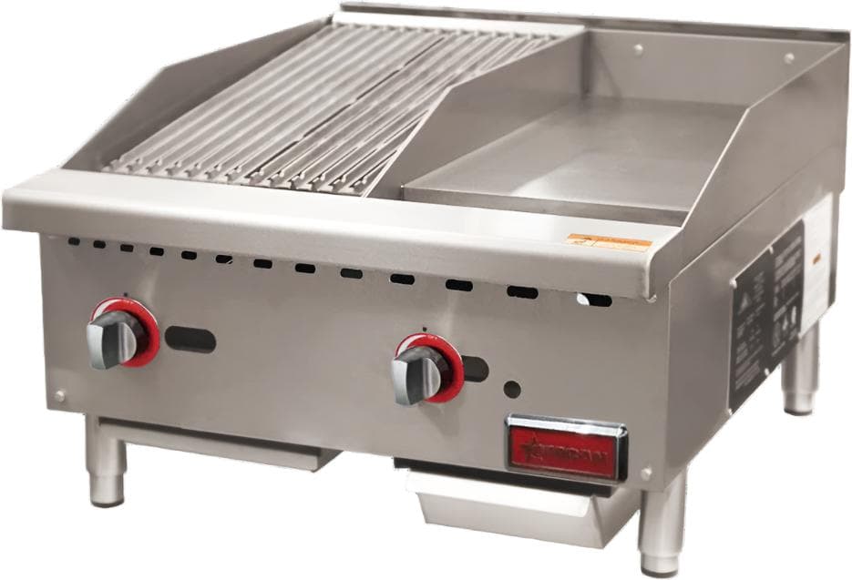 24″ Countertop Gas Combination Charbroiler and Griddle Combo- 65,000 BTU