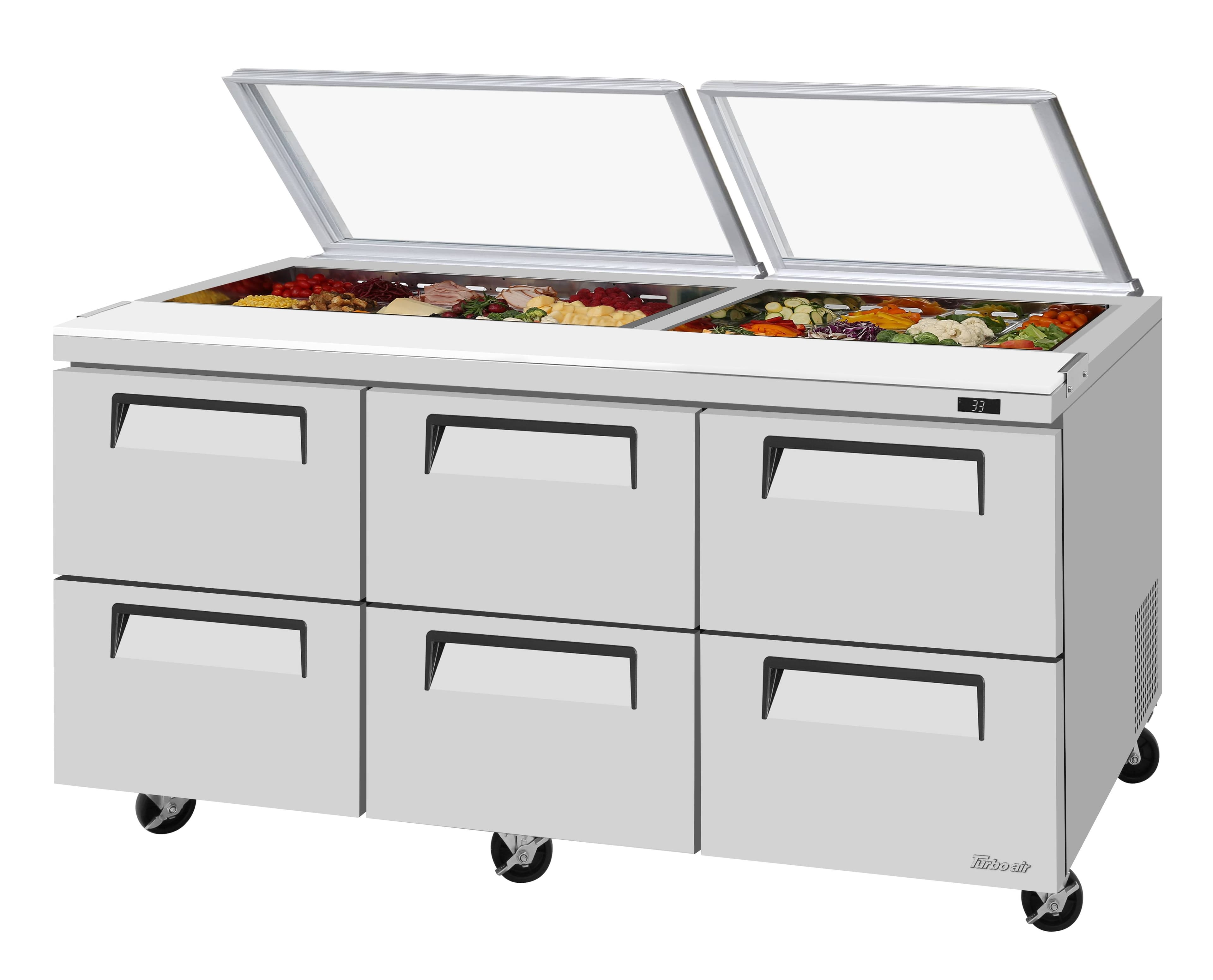 Turbo Air – Super Deluxe Sandwich/Salad Unit with Glass Lid, 72-5/8″ Wide – TST-72SD-D6-N-GL