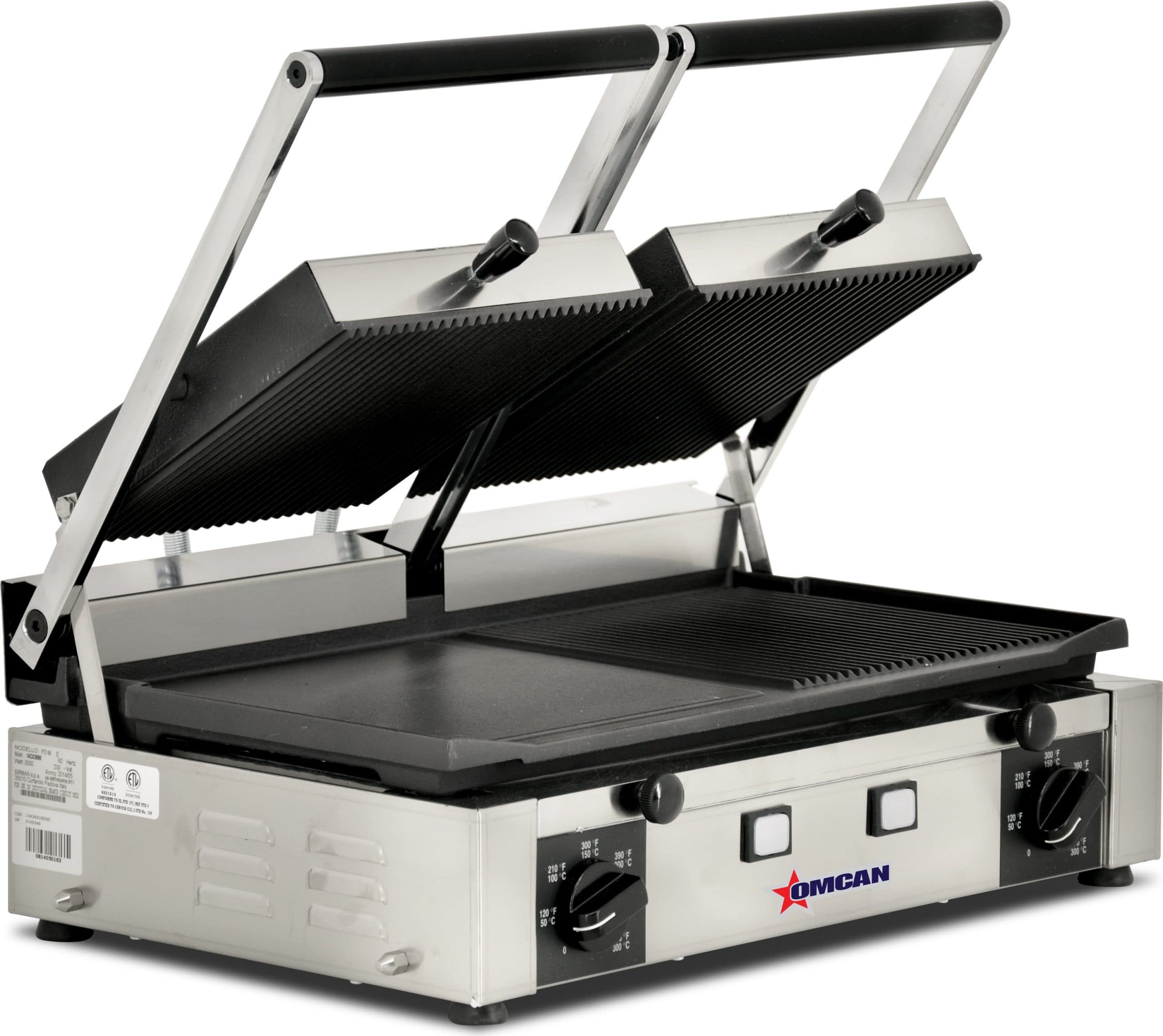 Trento 10″ x 19″ Double Panini Grill with Ribbed Top and 1/2 Grooved and Smooth Bottom Grill Surface