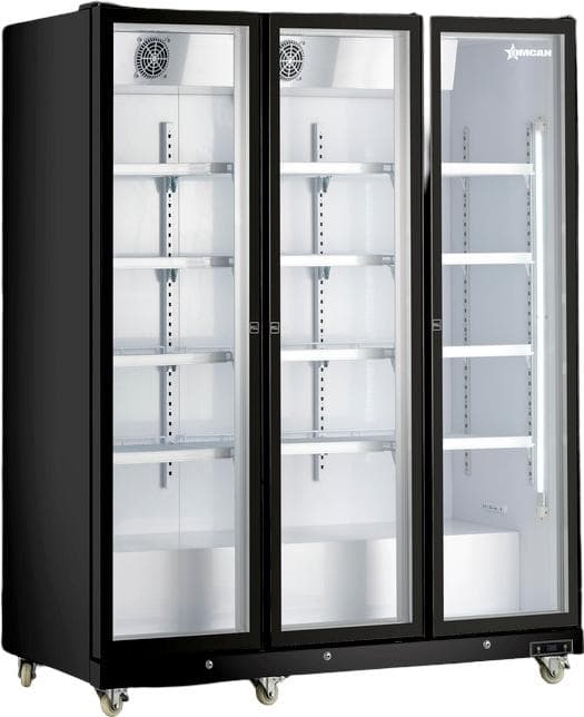 72” Three (3) Glass Door Display Refrigerator with LED Light, 53 cu.ft. (1500 L), Black