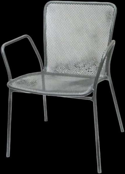 ATS 91G-ARM Outdoor Metal Arm Chair, Circle Perforated, Square Back, Grey