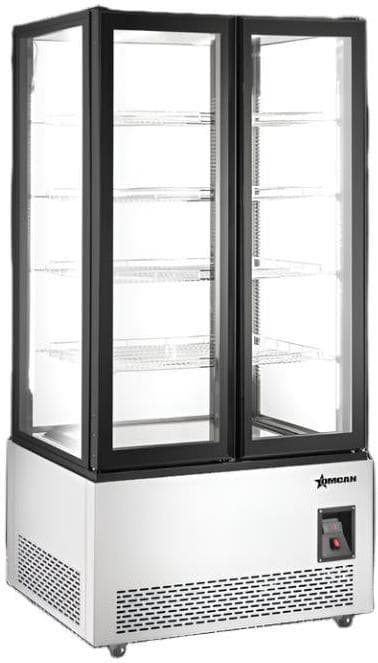 40” Four (4) Shelf 4-Sided Glass Display Freezer with Front and Back Glass Door, 21.18 cu.ft. (600 L), Stainless Steel