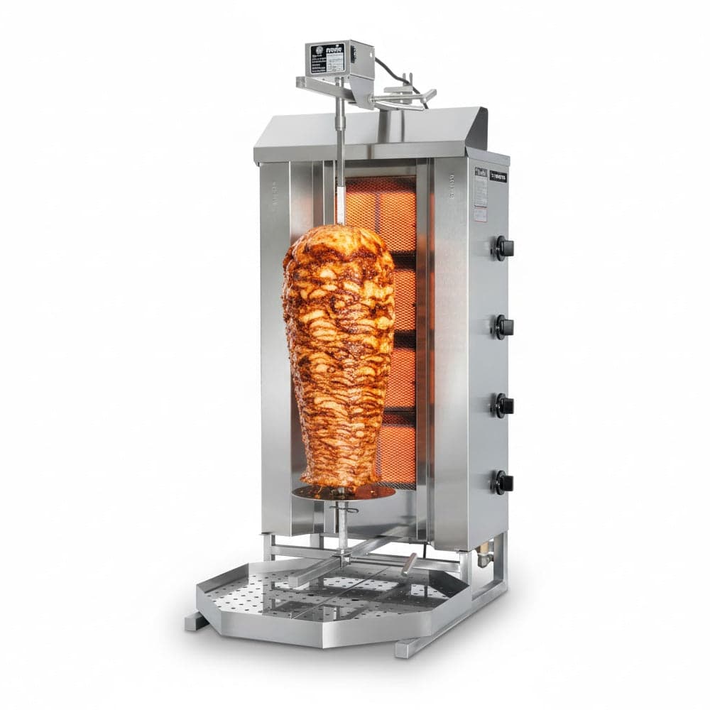 Trento MU-GD4 154 Lbs. 4-Burner Natural Gas Convertible Vertical Doner Kebab Machine – 38,000 BTU