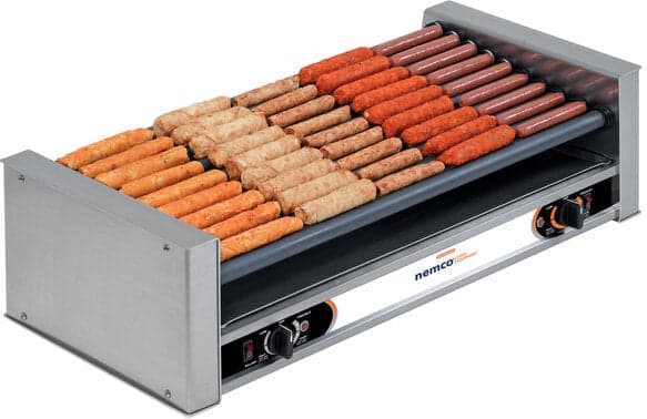 Nemco – 120V Wide Slanted Hot Dog Roller Grill with GripsIt Non-Stick Coating with 45 Hot Dog Capacity – 8045SXW-SLT (ETA 4-6 Weeks)