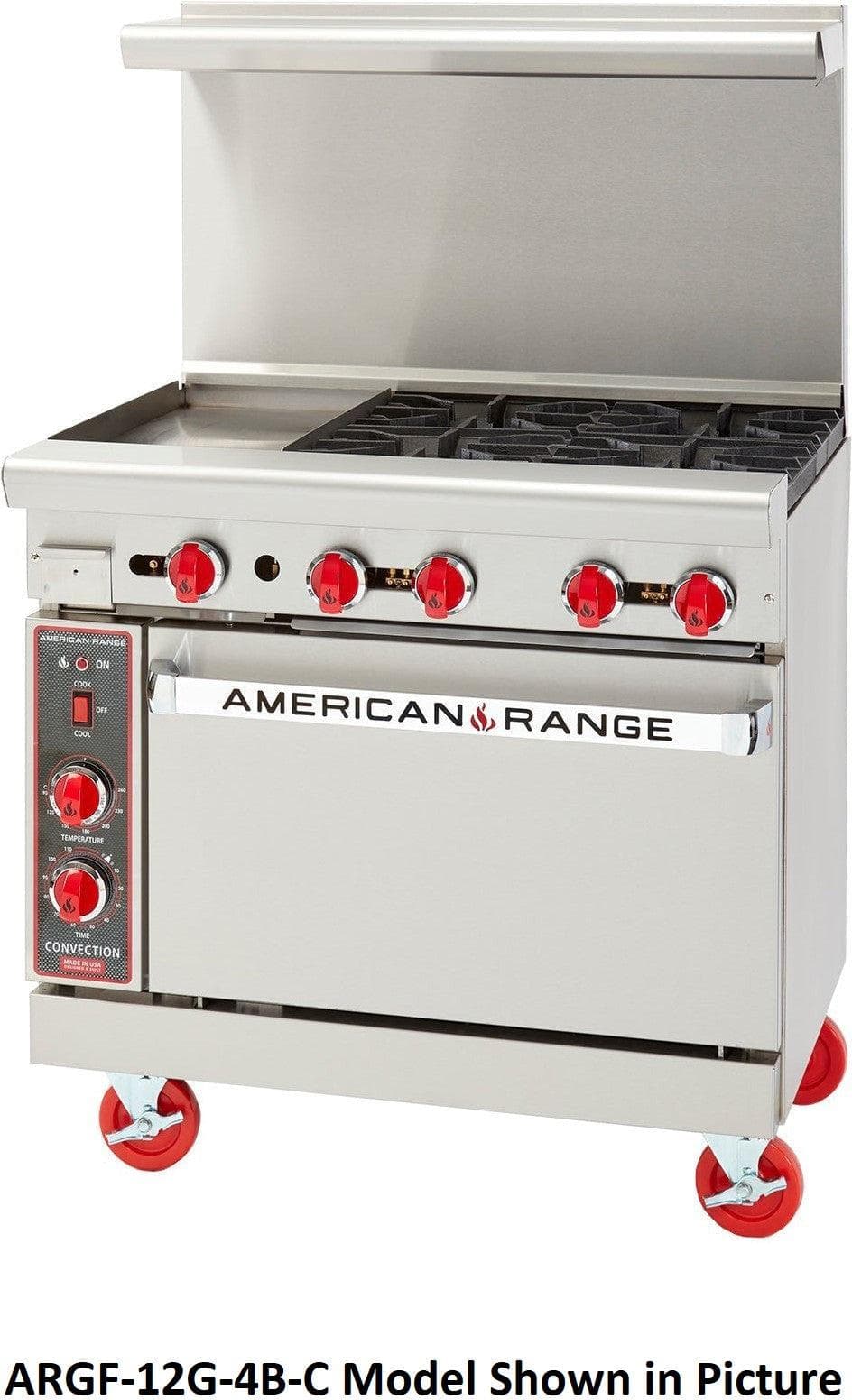 American Range -36" Stainless Steel Green Flame Ranges 24" Griddles, 2 Burners with 26.5" Convection Oven - ARGF-24G-2B-C