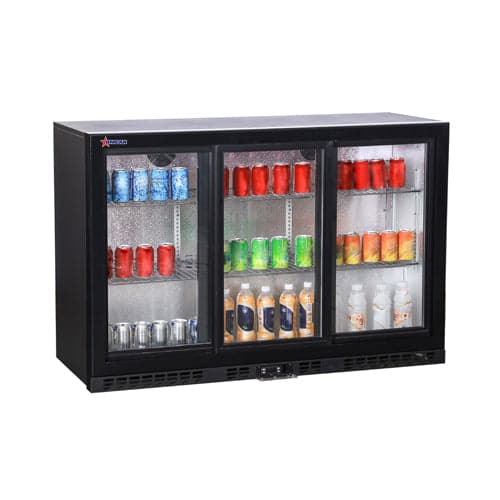 Omcan BB-CN-350S 53″ 3 Sliding Door Glass Back Bar Refrigerator