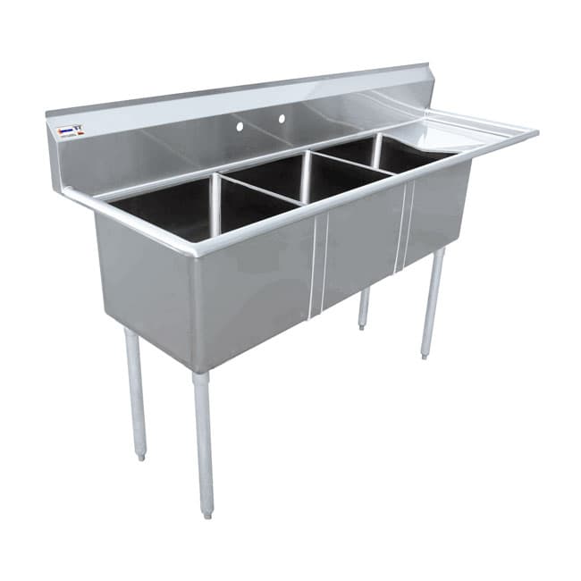 Omcan 18-gauge stainless steel Three Tub Sink with Center Drain and Right Drainboard