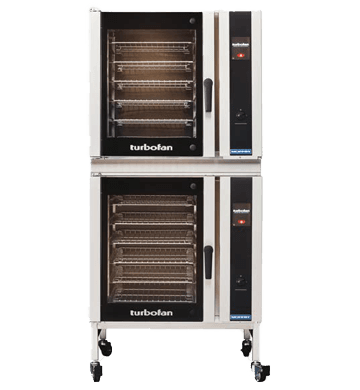 Turbofan – Two Full Size Electric Convection Ovens Touch Screen Control Double Stacked on a Stainless Steel Base Stand with adjustable feet – E35T6-26/2