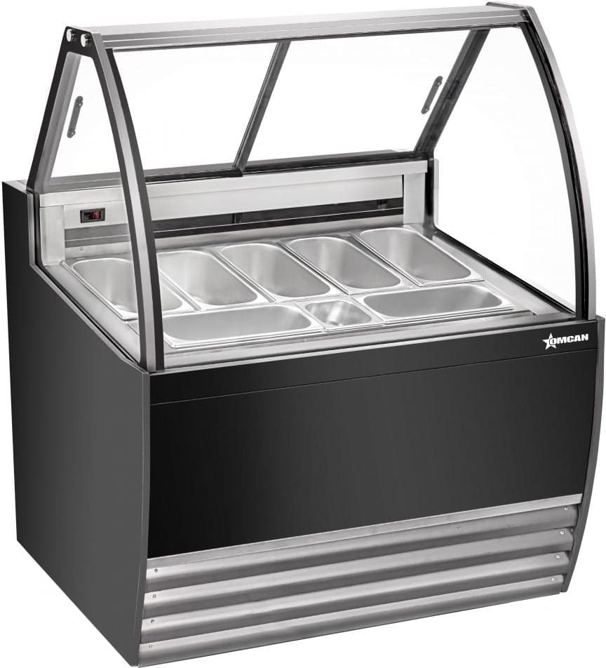 41″ Seven (7) Pans Gelato Display Showcase with Flat Sneeze Guard (Black Exterior)