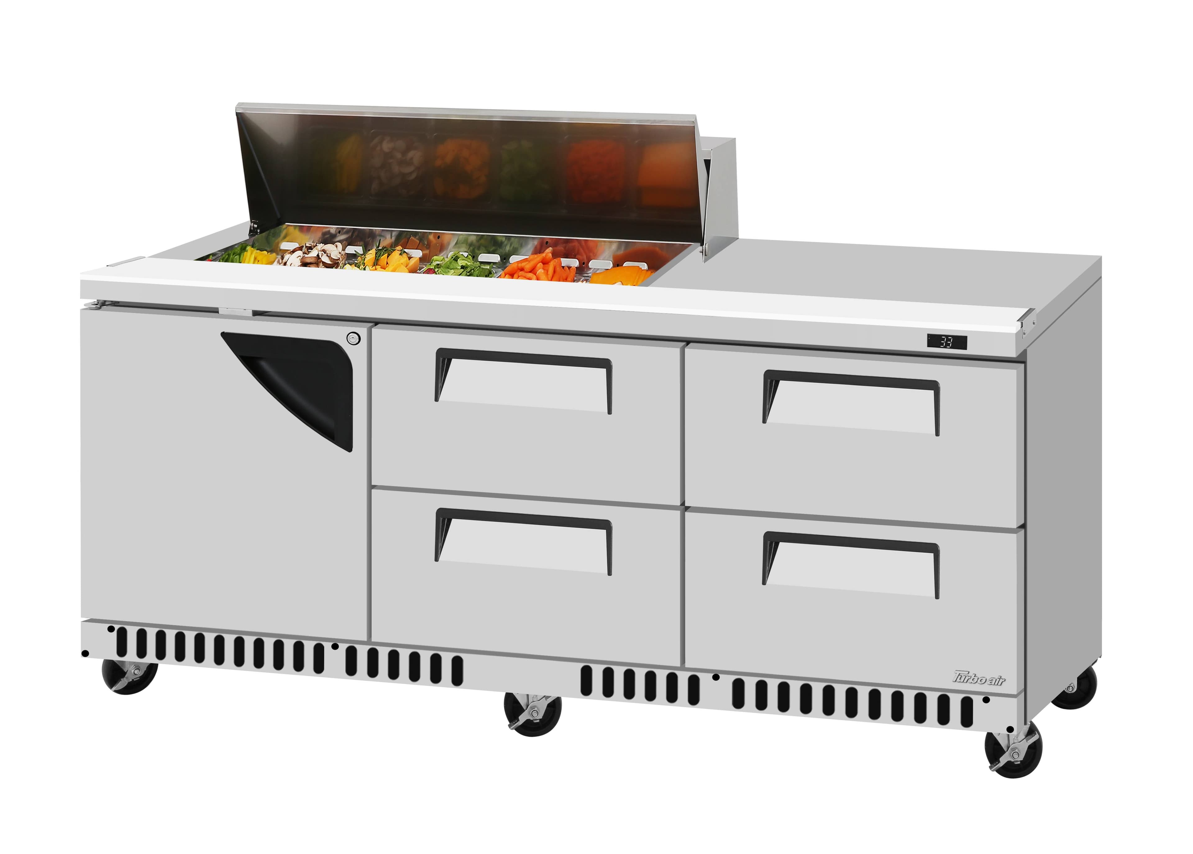 Turbo Air – Super Deluxe Sandwich/Salad Prep + Work Station, 72-5/8″ Wide – TST-72SD-12S-D4L-FB-N(-LW)