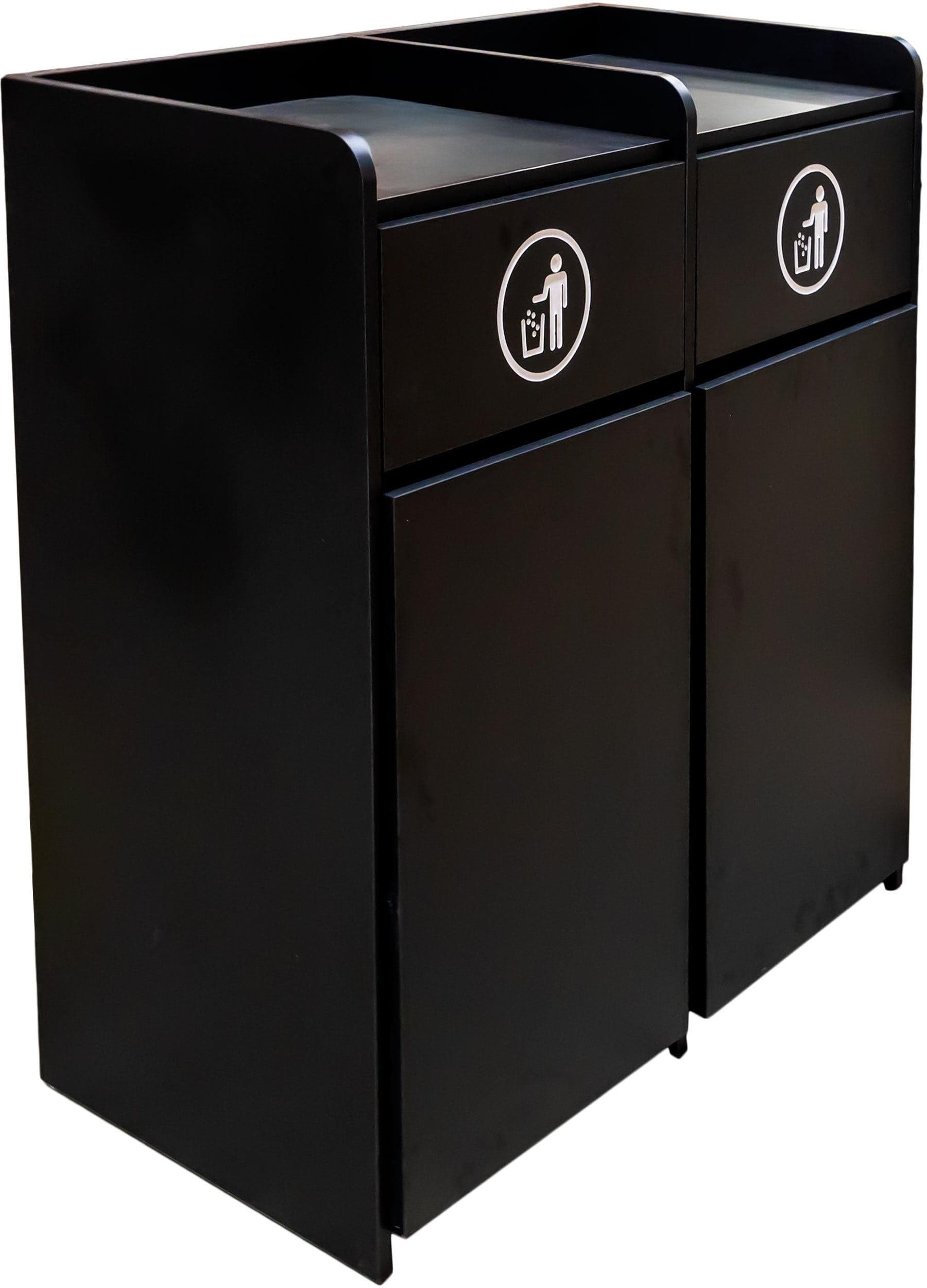 Double Trash Receptacle with two 36-Gallon Bins- Black