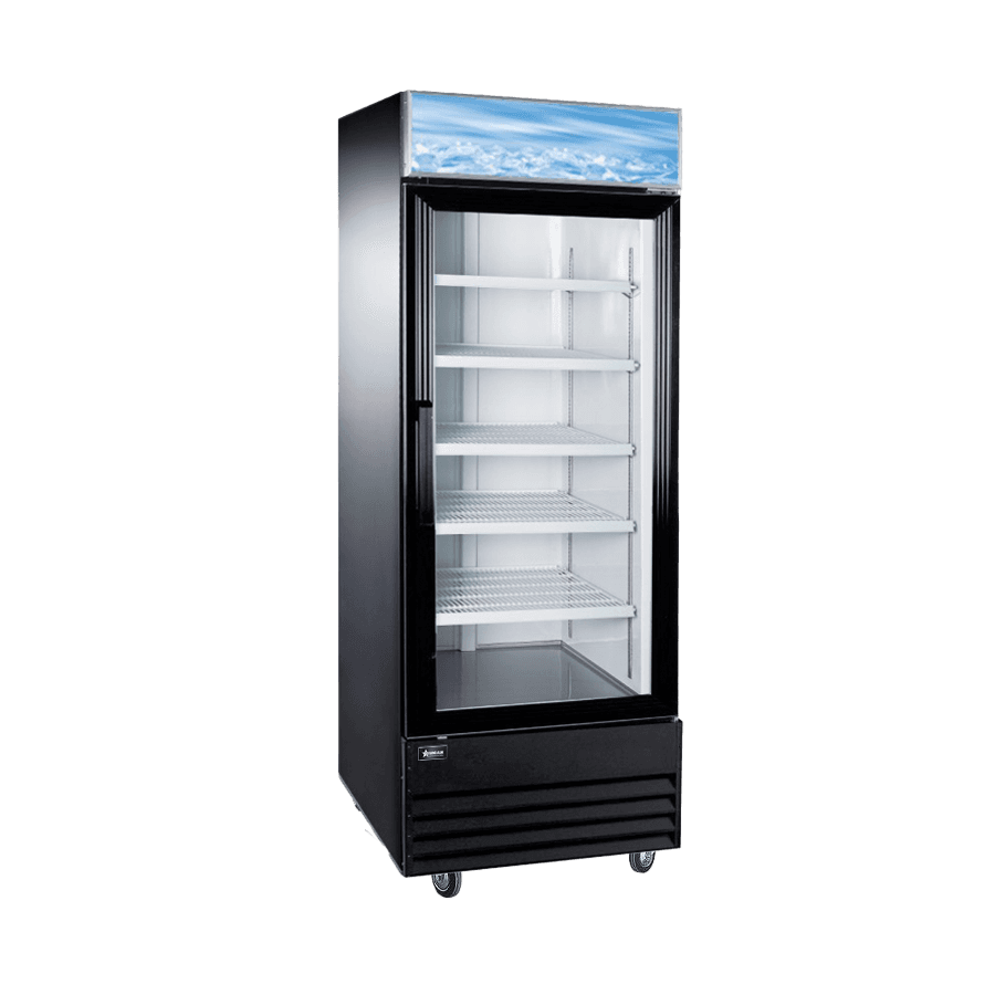28″ One (1) Glass Door Display Refrigerator with Lightbox, 23 cu.ft. (648 L), Black
