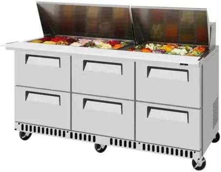 Turbo Air – Super Deluxe 72.4″ 6 Drawers Refrigerated Sandwich Prep Table with Front Breathing Airflow – TST-72SD-30-D6-FB-N (ETA 5-6 Weeks)