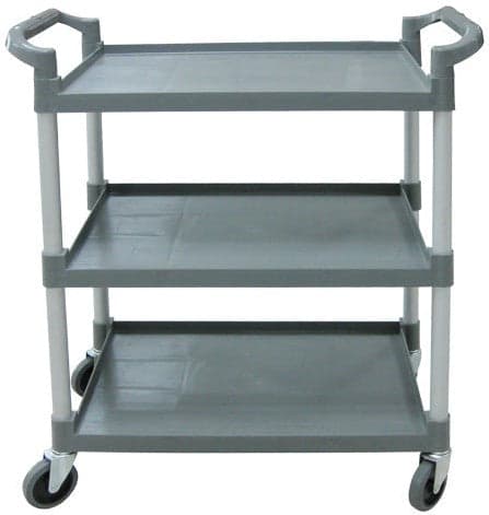 Gray Plastic Bussing Cart with Shelving Size of 31″ x 20″