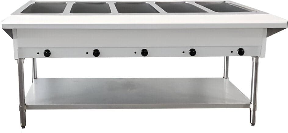 72″ 5 Pan Open Well Electric Steam Table with Cutting Board and Adjustable Undershelf, 208/240 V, 1 Ph, 3.75/5kW
