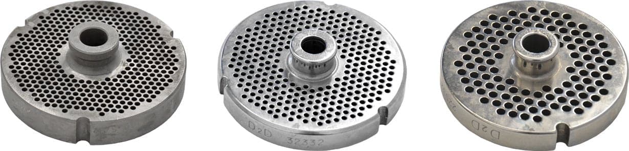 Omcan - #52 (3.2 mm) Stainless Steel Meat Grinder Plate with Hub & 3 Notches - 40313
