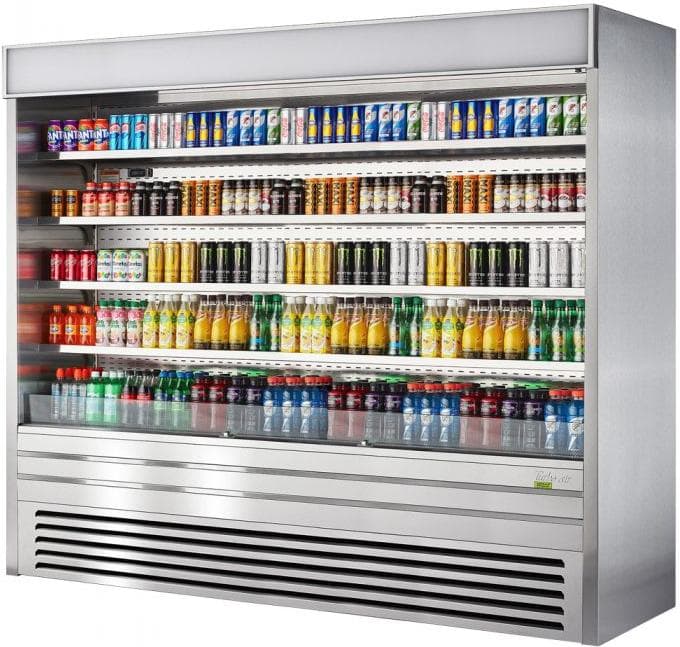 Turbo Air - 93" Silver Vertical Air Curtain Open Display Merchandiser Including 8 Shelves - TOM-96ES-N (ETA 5-6 Weeks)