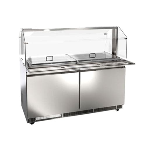 Omcan Stainless Steel Refrigerated Salad Bar / Cold Food Table with Sneeze Guard, Tray Slide and Pan Covers