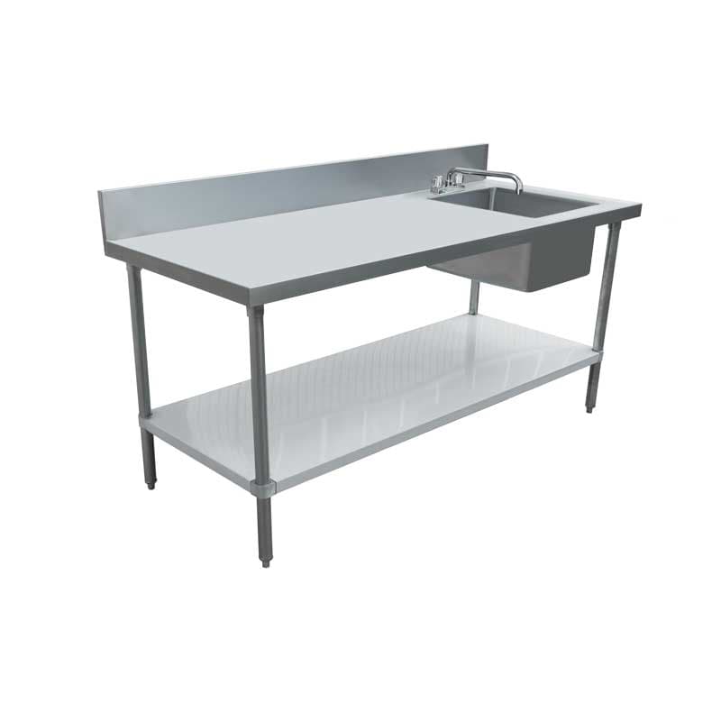 30″ x 60″ Stainless Steel Table with Right Sink, 6″ Backsplash, and Galvanized Leg & Socket
