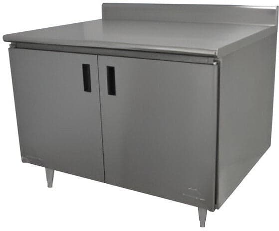 Winholt - 24" x 96" Stainless Steel Boxed Backsplash with 45° Return & (2) Sliding Doors Without Mid-Shelf Storage Cabinet - STCT-BBD2496