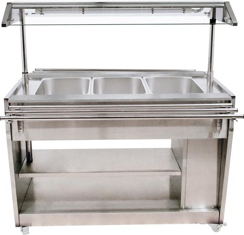 48″ 3 Pan Sealed Well Steam Table with Integrated Lighting Canopy, All-Stainless-Steel, 110V, 1450W