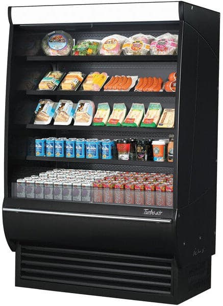 Turbo Air - 48" Black Extra Deep Air Curtain Merchandiser with Black / Mirrored Interior and Solid Side Panels - TOM-48DXB-SP-A-N (ETA 5-6 Weeks)