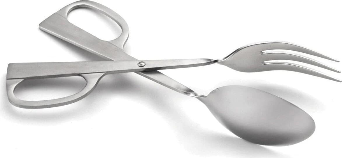 10″ Stainless Steel Scissor Salad Tongs – Fork and Spoon