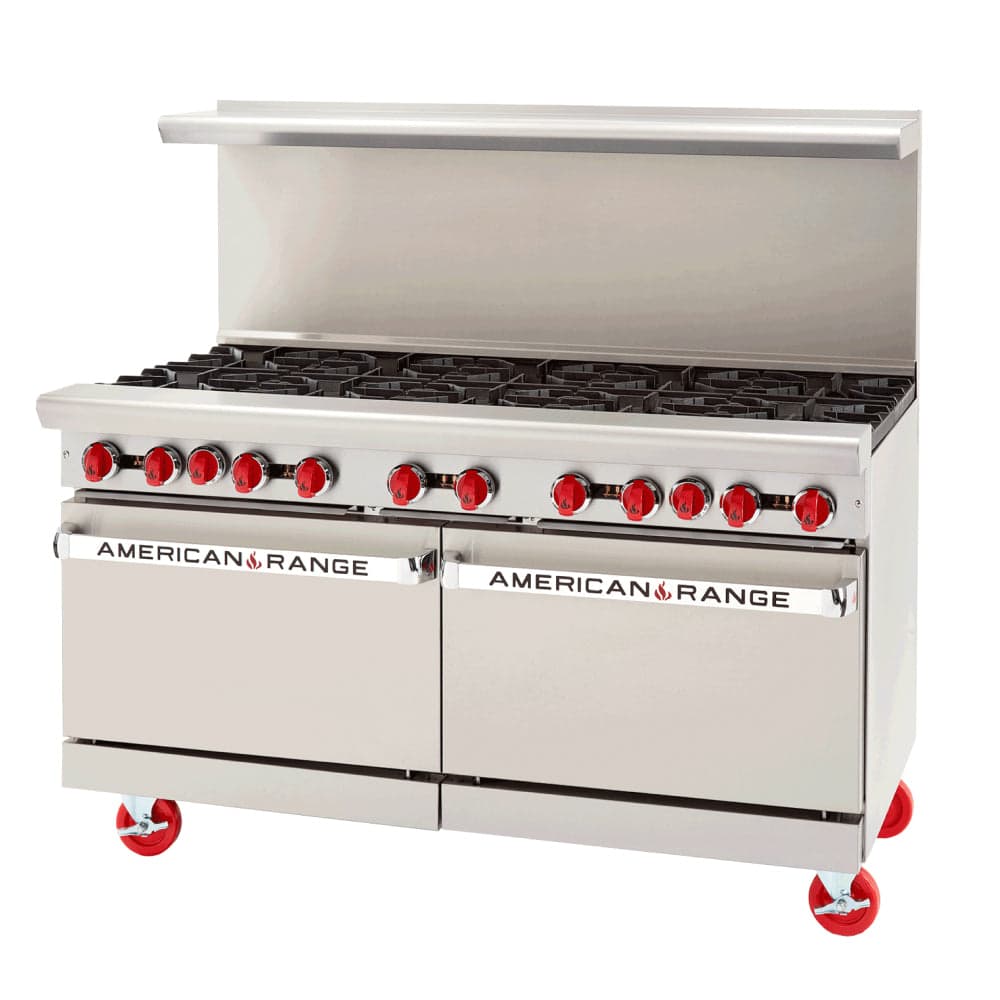 American Range AR‐10 60″ Natural Gas 10-Burner Restaurant Range with 2 Standard Ovens – 390,000 BTU