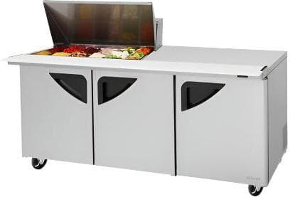 Turbo Air – Super Deluxe 72.4″ 3 Swing Door Refrigerated Sandwich Prep Table with Stainless Steel Top and 15 Pan Opening – TST-72SD-15M-N(-LW) (ETA 5-6 Weeks)