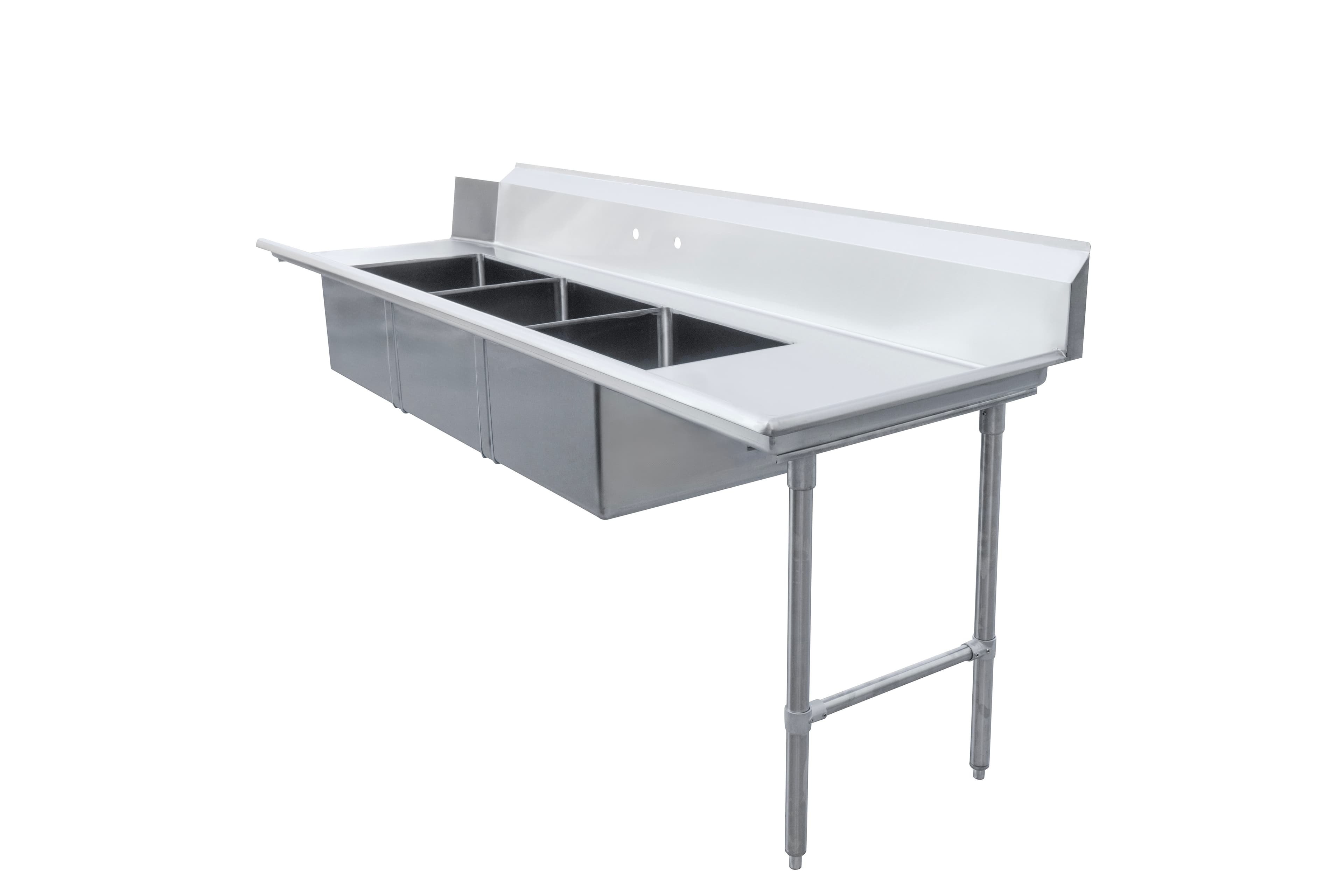 108" Right Side Soiled Dish Table with Three Sinks